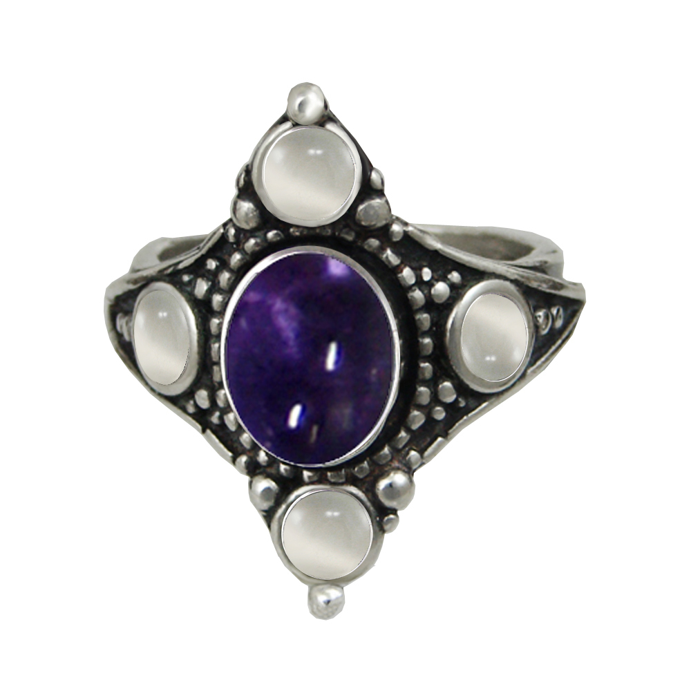 Sterling Silver Renaissance Queen's Ring With Iolite And White Moonstone Size 11 Sterling Silver Renaissance Queen's Ring With Iolite And White Moonstone Size 11
